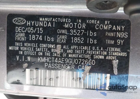 2016 Hyundai Accent Se из США, поврежденный, VIN KMHCT4AE9GU072660